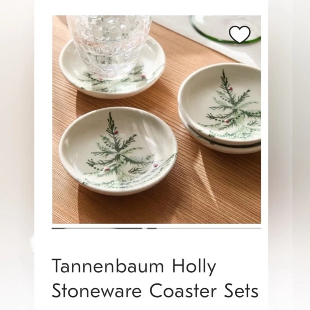 West Elm Tannenbaum Holly stoneware coasters set Set of 4